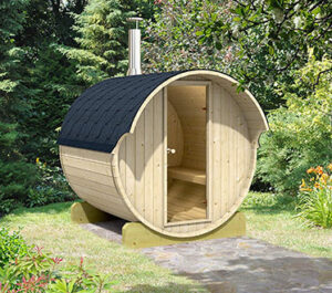 barrel sauna backyard