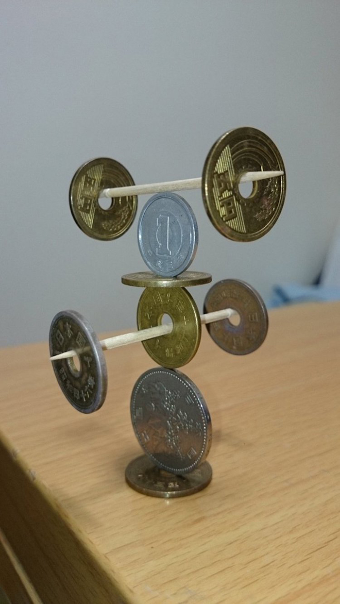 coin stacking sculptures toothpicks