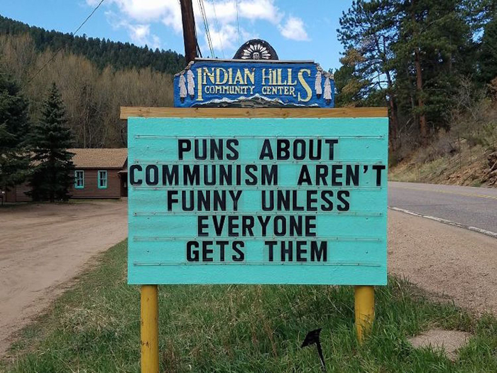 communism puns funny road signs