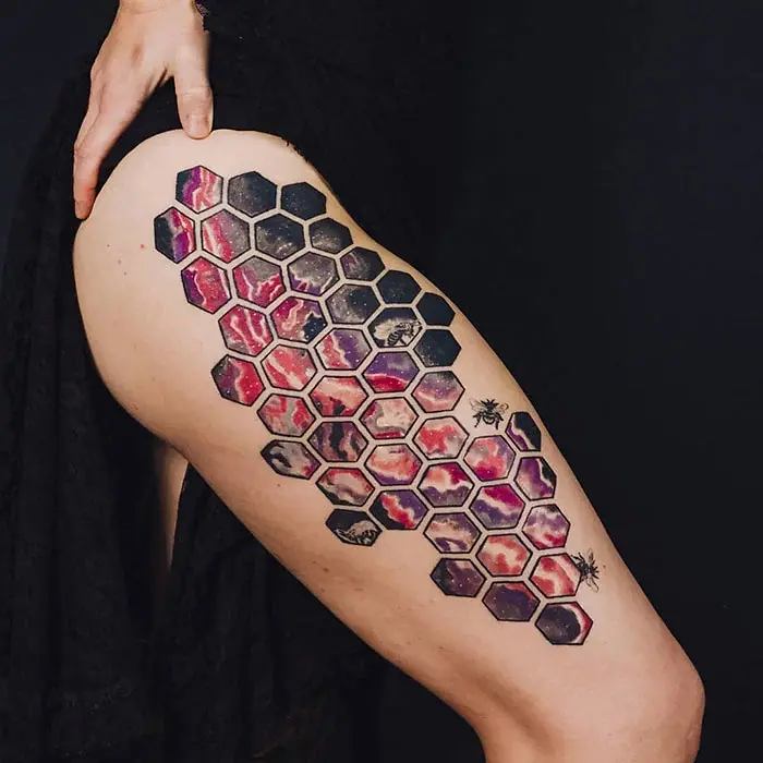 epic leg tattoo beehive