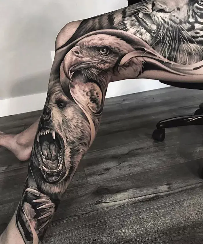 epic leg tattoos animals