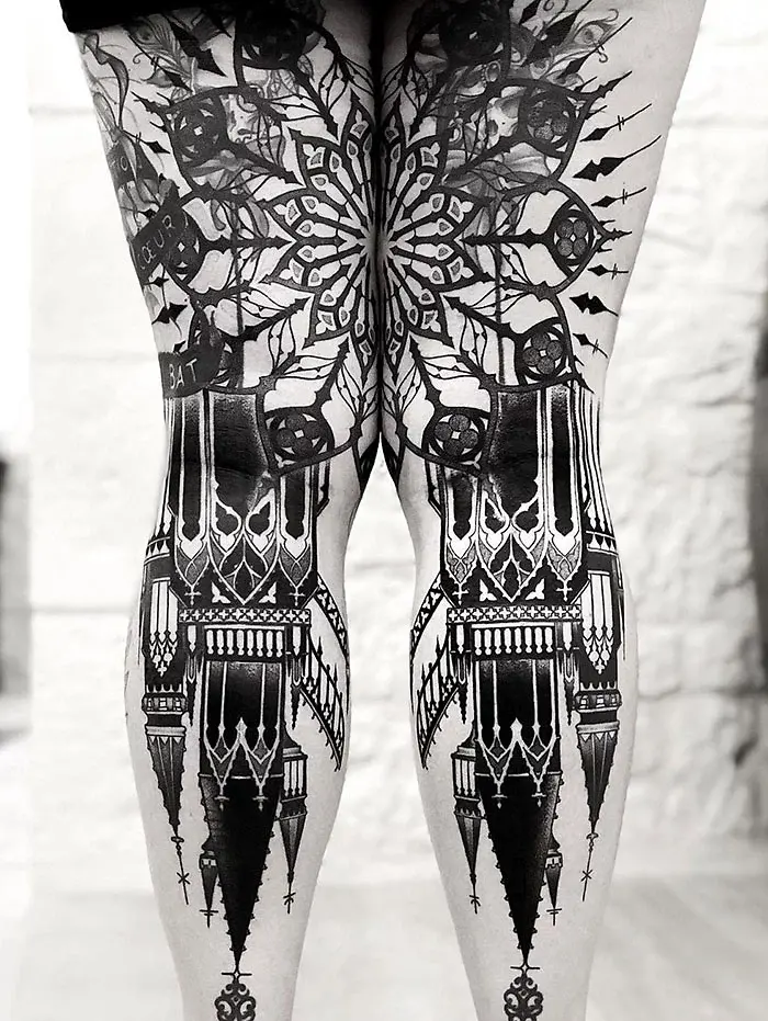 epic leg tattoos church-inspired