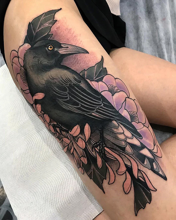 epic leg tattoos crow