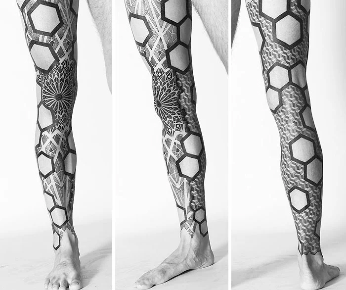 epic leg tattoos hexagons