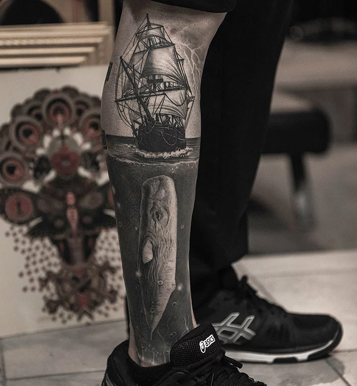 epic leg tattoos moby dick