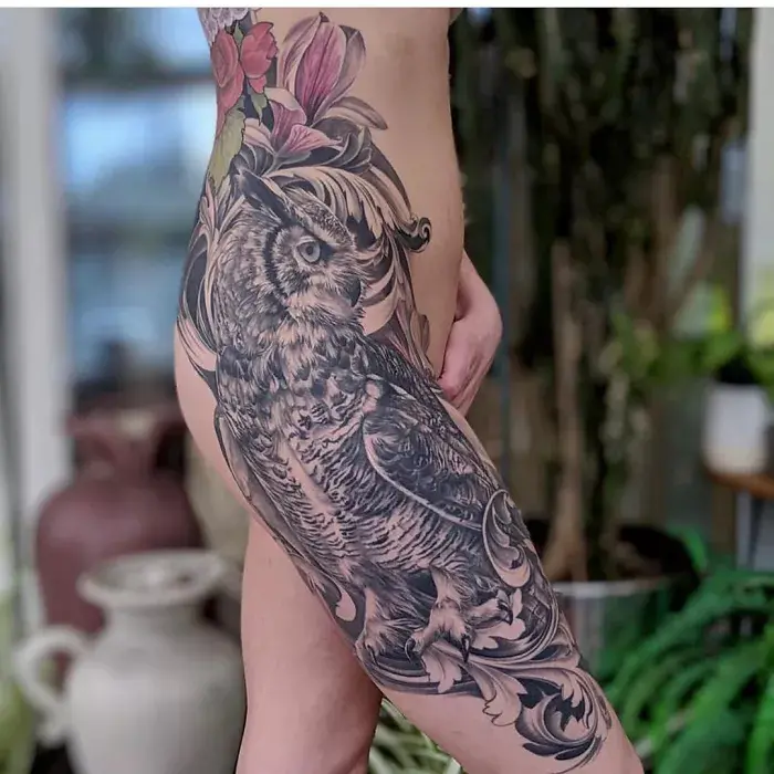 epic leg tattoos owl