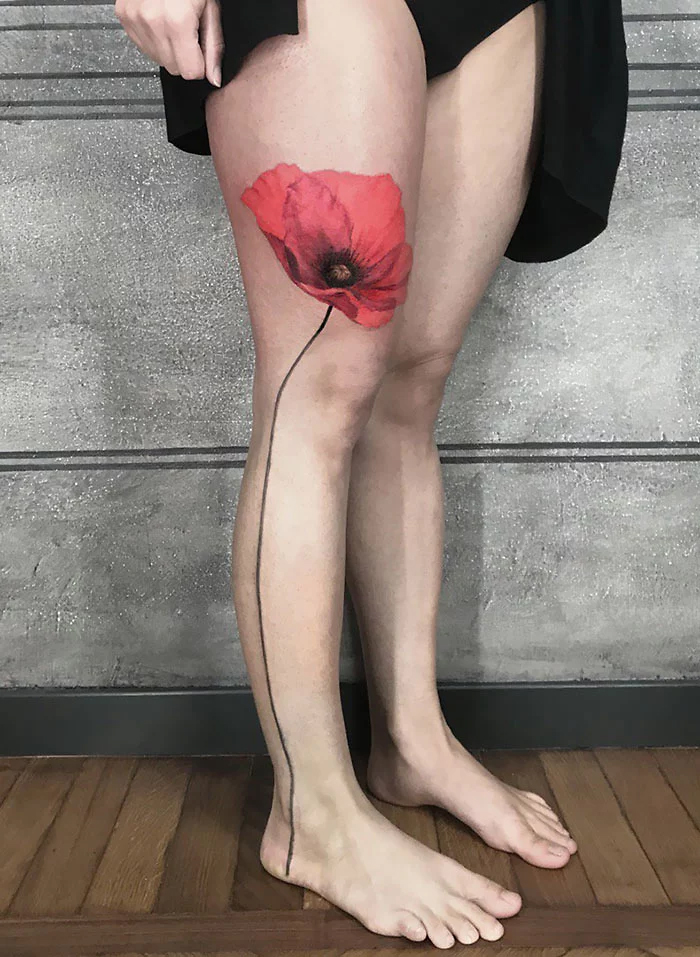 epic leg tattoos realistic poppy