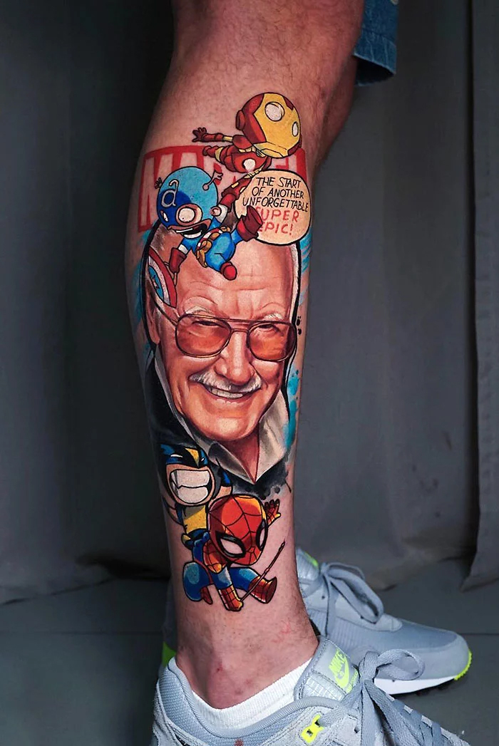 epic leg tattoos stan lee