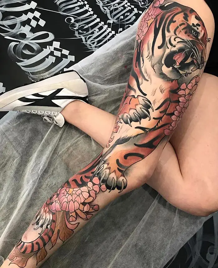 epic leg tattoos tiger