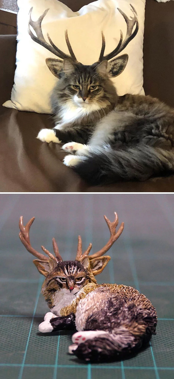 hilarious animal meme sculptures antler cat