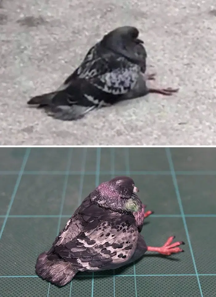 hilarious animal meme sculptures bird sitting upright