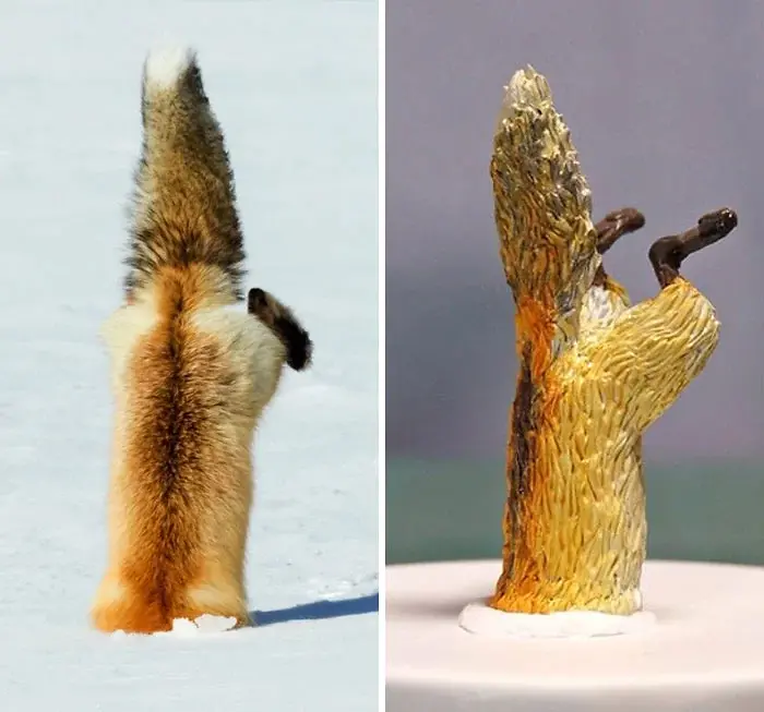 hilarious animal meme sculptures fox submerged in ice
