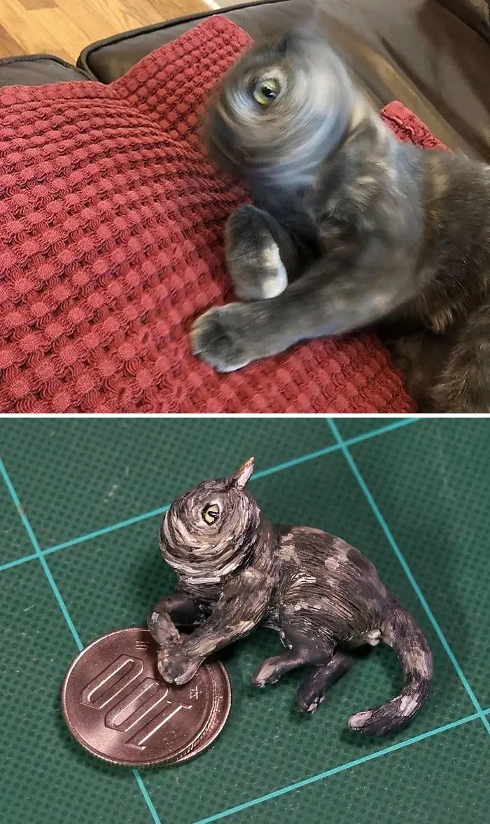 hilarious animal meme sculptures one-eyed cat