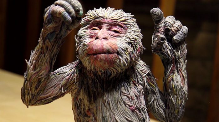 hitotsuyama newspaper animal sculptures monkey