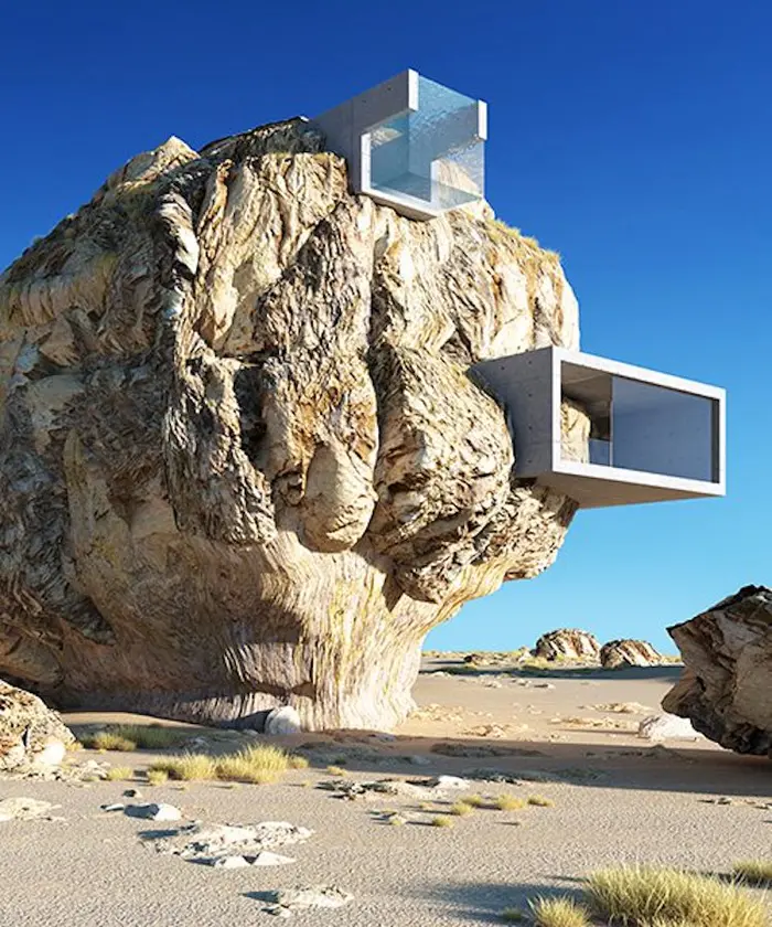 house inside a rock minimalist design