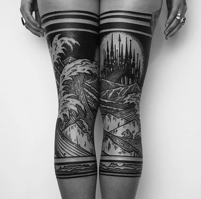 leg tattoo opaque tights