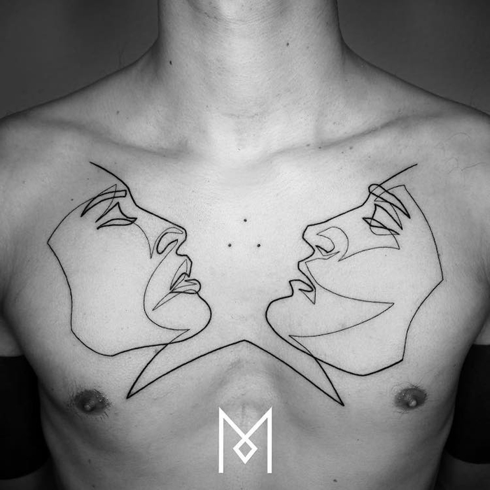 minimalist tattoos couple face