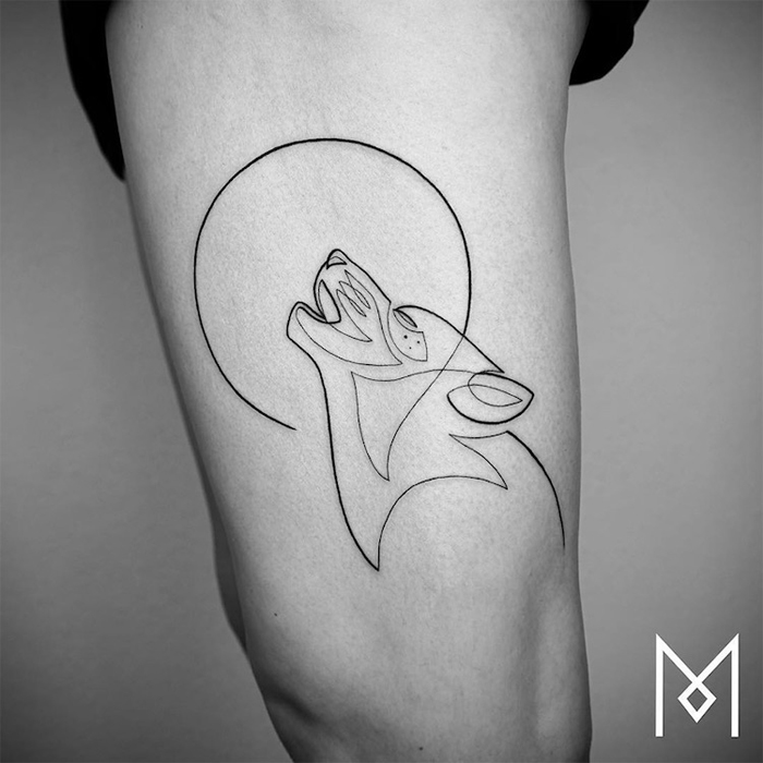 minimalist tattoos howling wolf figure