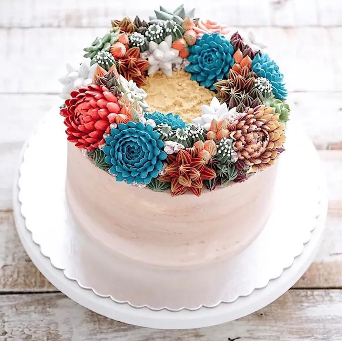 realistic succulent plants on cake