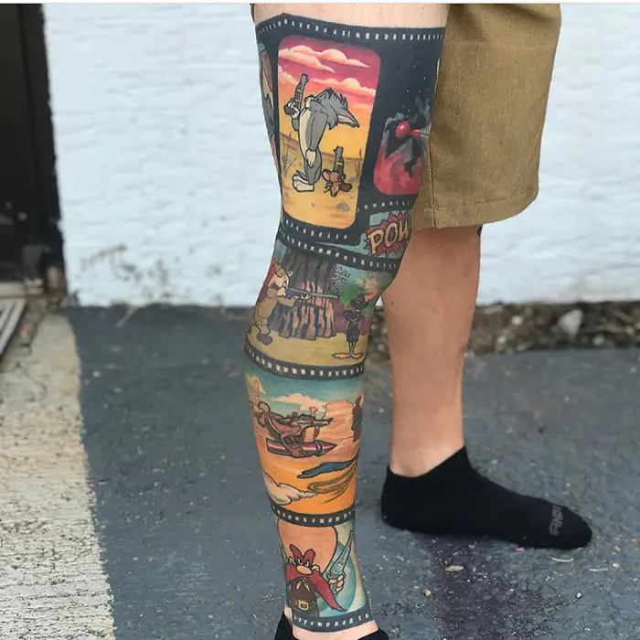 epic leg tattoos cartoons