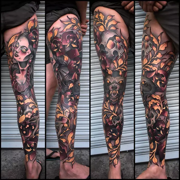 leg tattoo big design