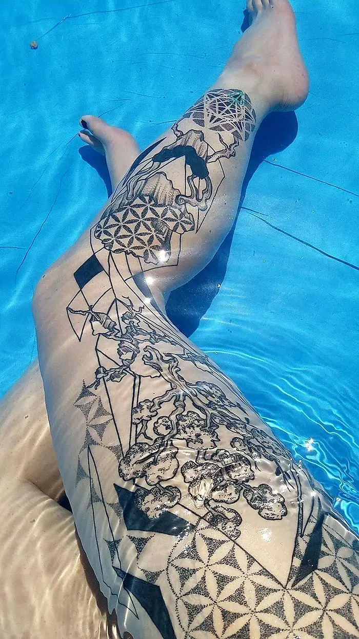 leg tattoos tree of life