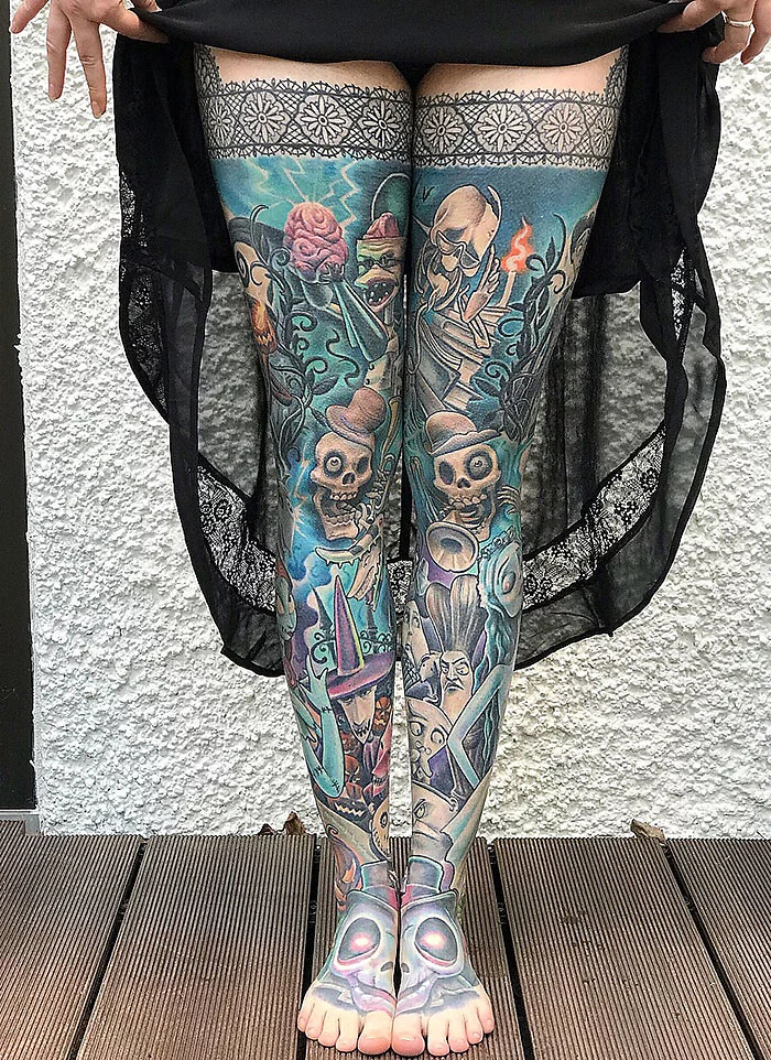 tim burton epic leg tattoo