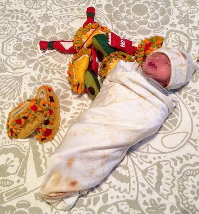 baby with salsa burrito tortilla baby blanket