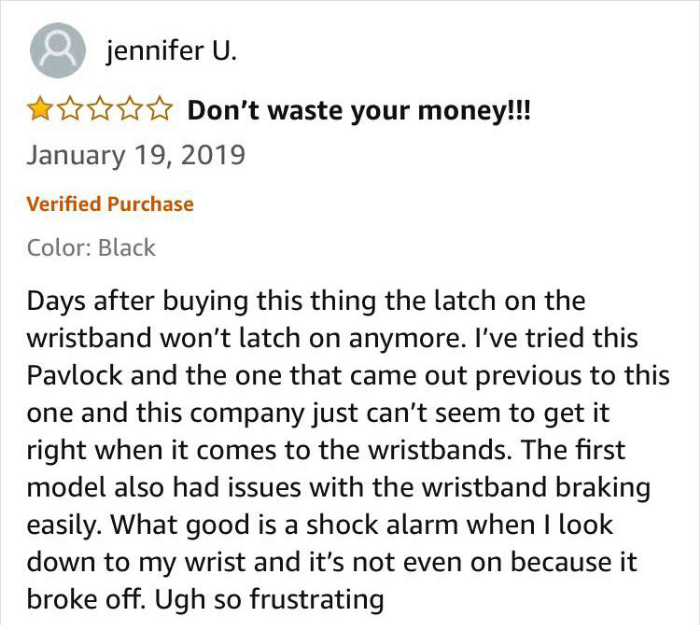 jennifer u amazon review bracelet shock fast food spending money pavlok