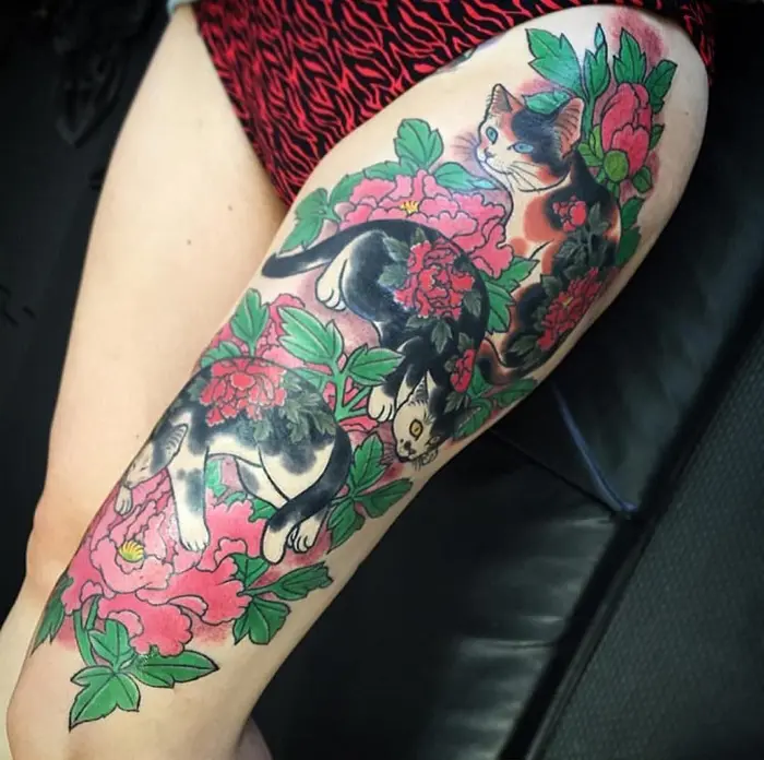 kazuaki horitomo tattoo cat flowers