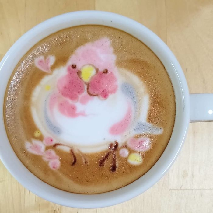 ku-san bird latte art design trial