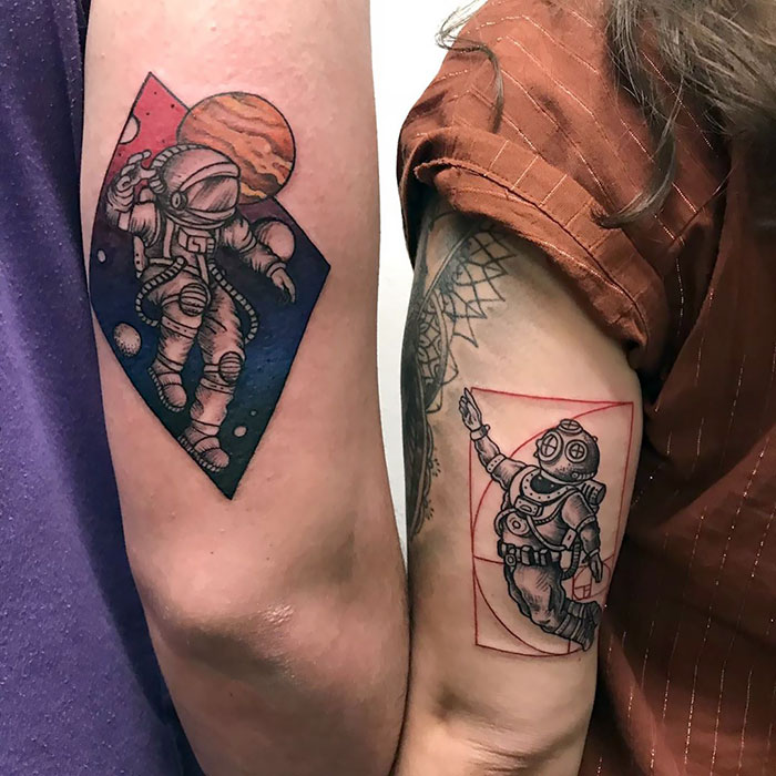 matching tattoos astronaut deep sea diver