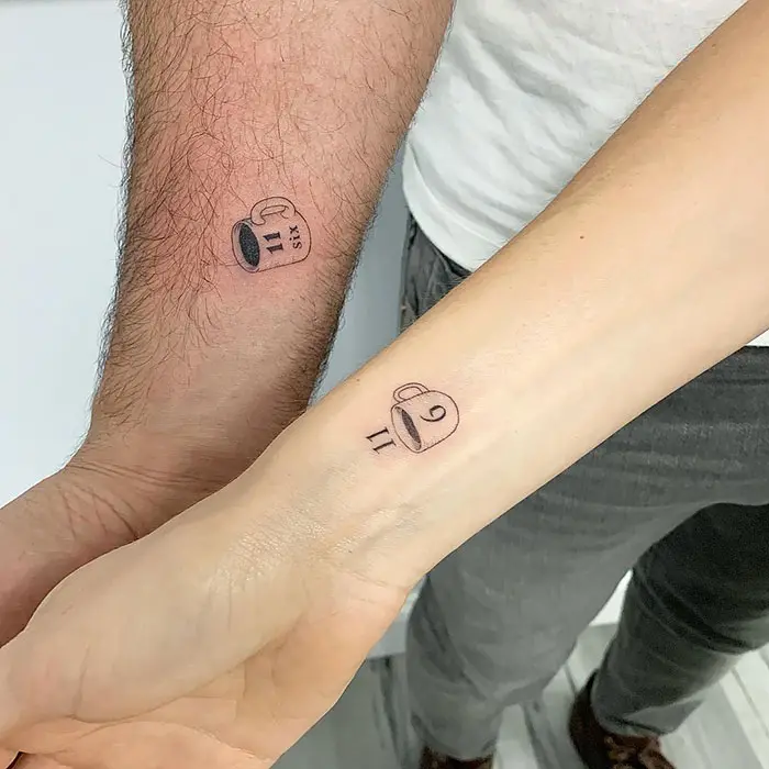 matching tattoos couple coffee cups