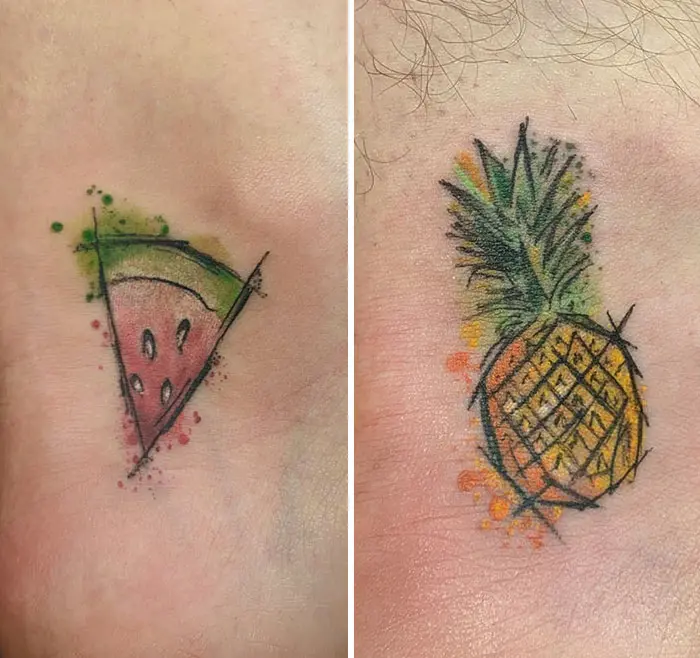 matching tattoos couple fruits