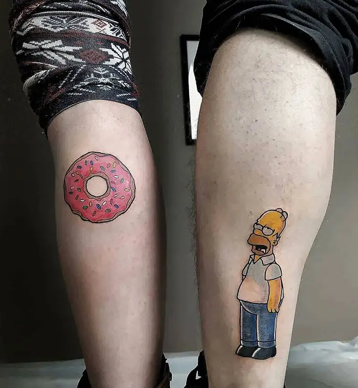 matching tattoos couple homer simpson donut