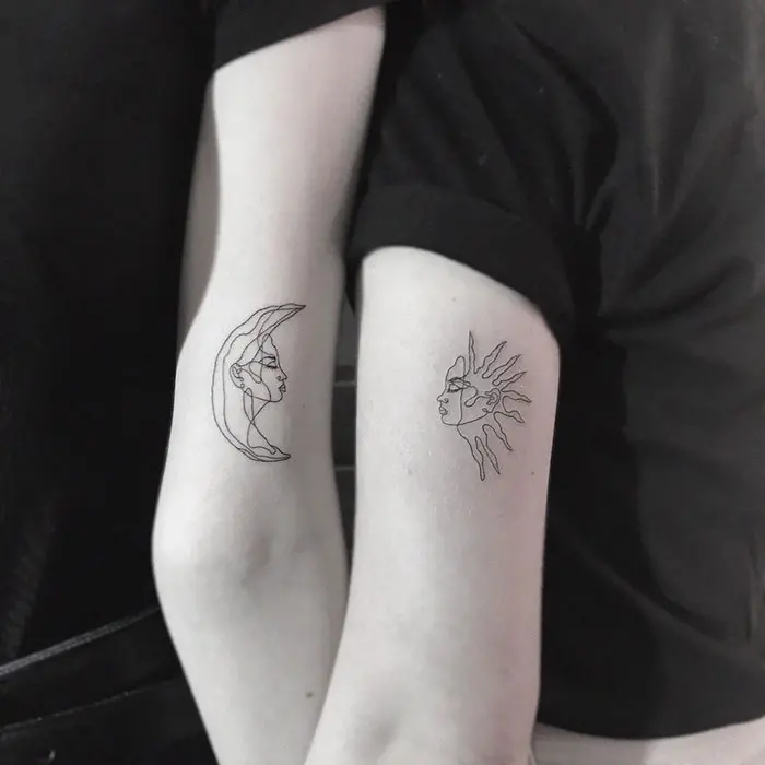matching tattoos couple moon sun