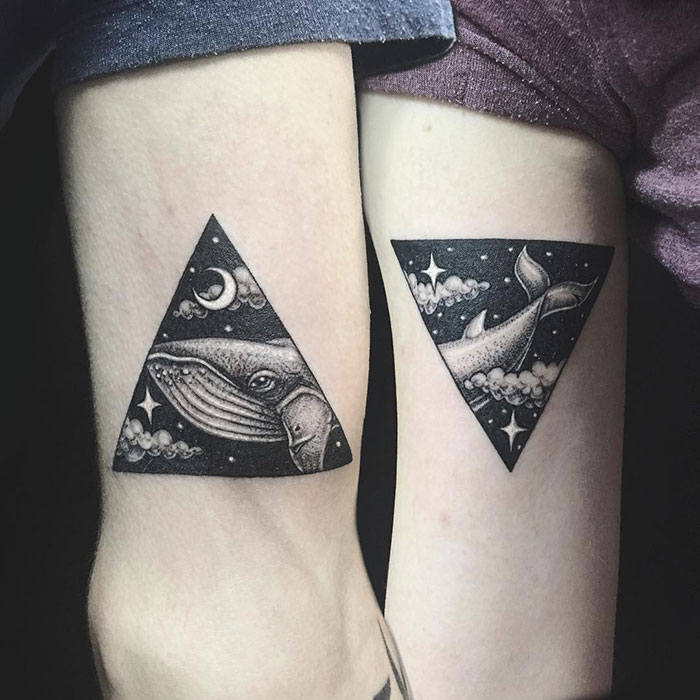 matching tattoos couple whale