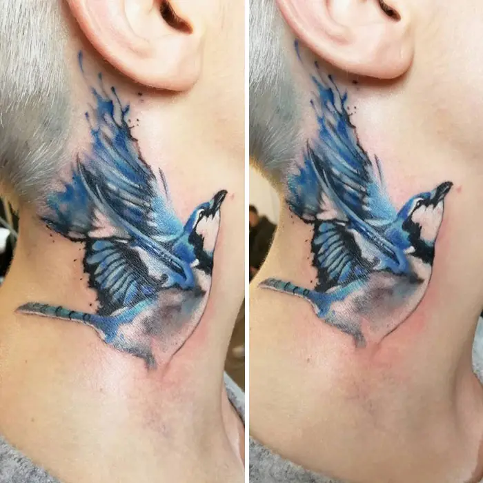 neck tattoo designs blue bird