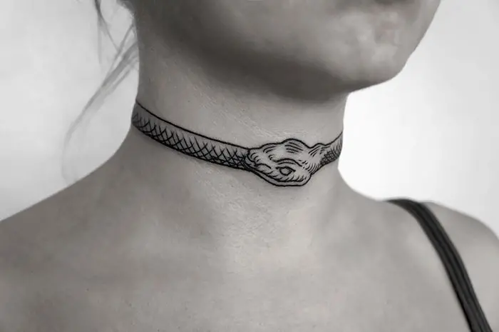 neck tattoo designs choker snake