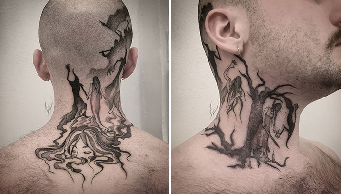 neck tattoo designs narrative story