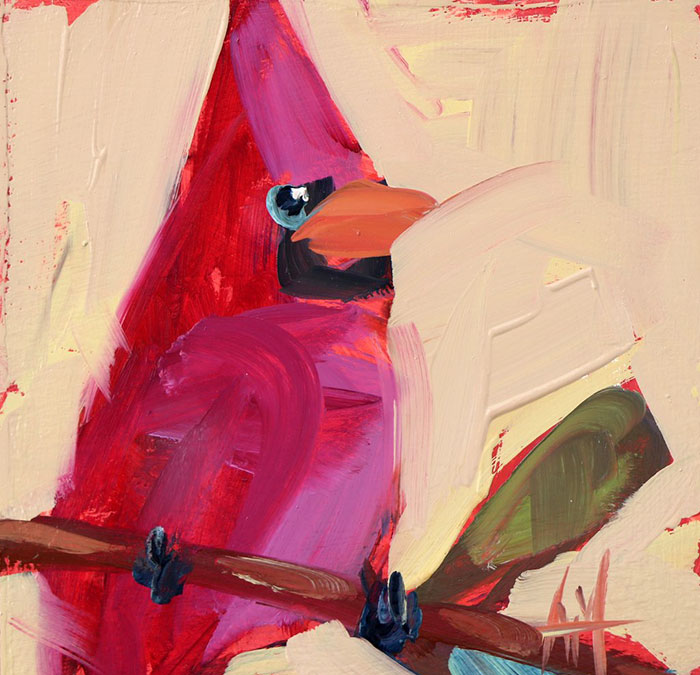 pomelo pink oil paintings bird art Angela Moulton