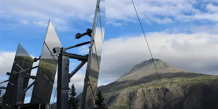 sun mirrors in Rjukan Norway side view