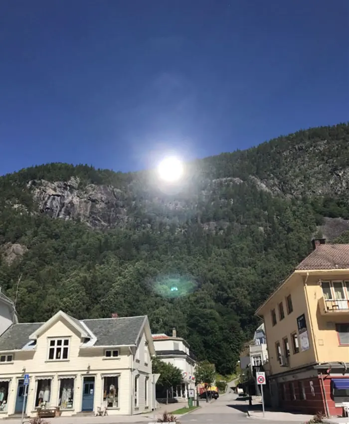 sunlit day with sun mirrors in Rjukan Norway