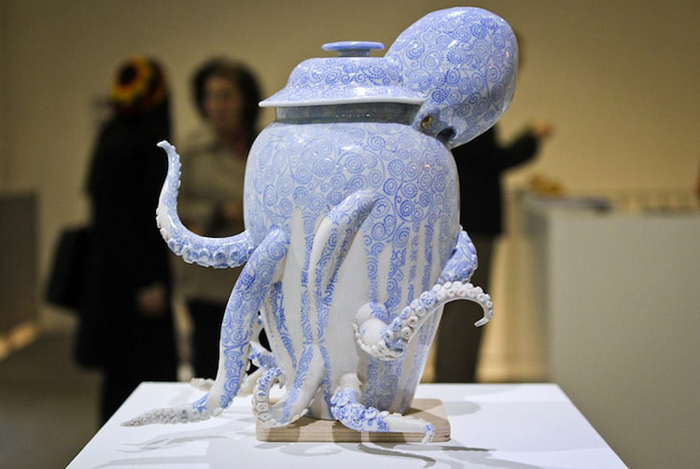 surreal ceramic vessels octopus urn