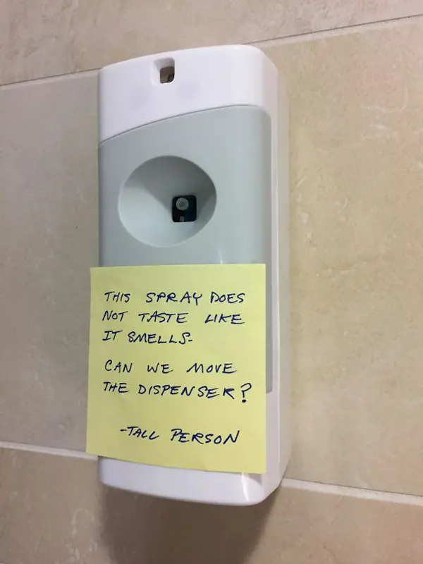 tall people struggles spray dispenser
