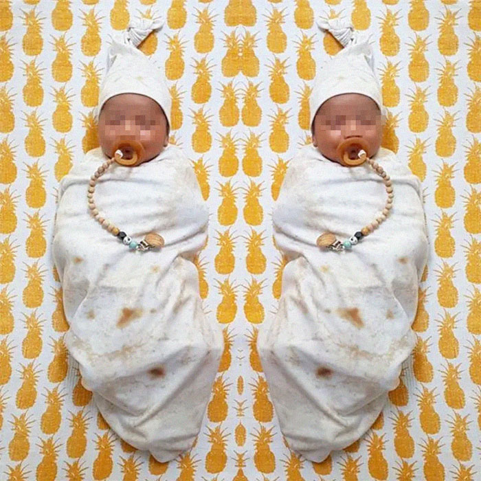 two babies in burrito tortilla baby blanket