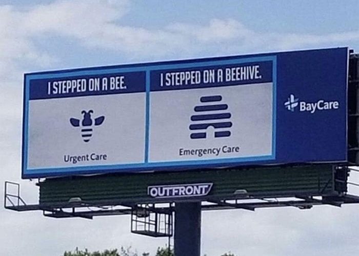 baycare billboards difference between urgent and emergency care