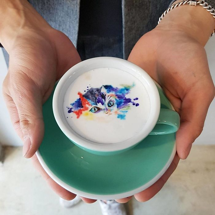 cat colored latte art kangbin lee