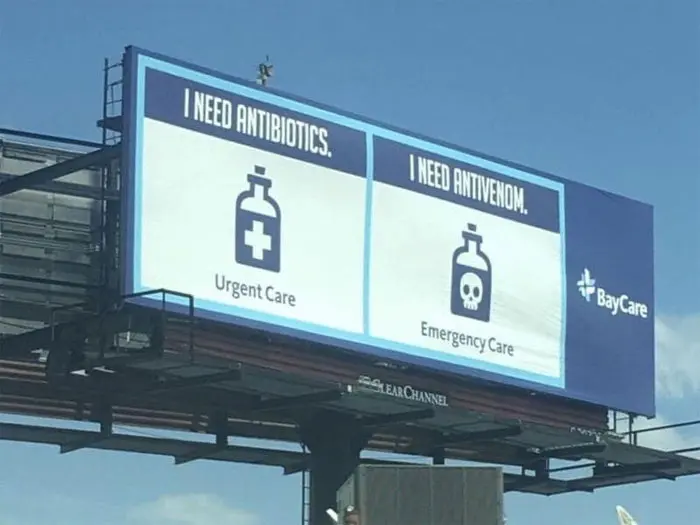 funny billboards difference between urgent and emergency care