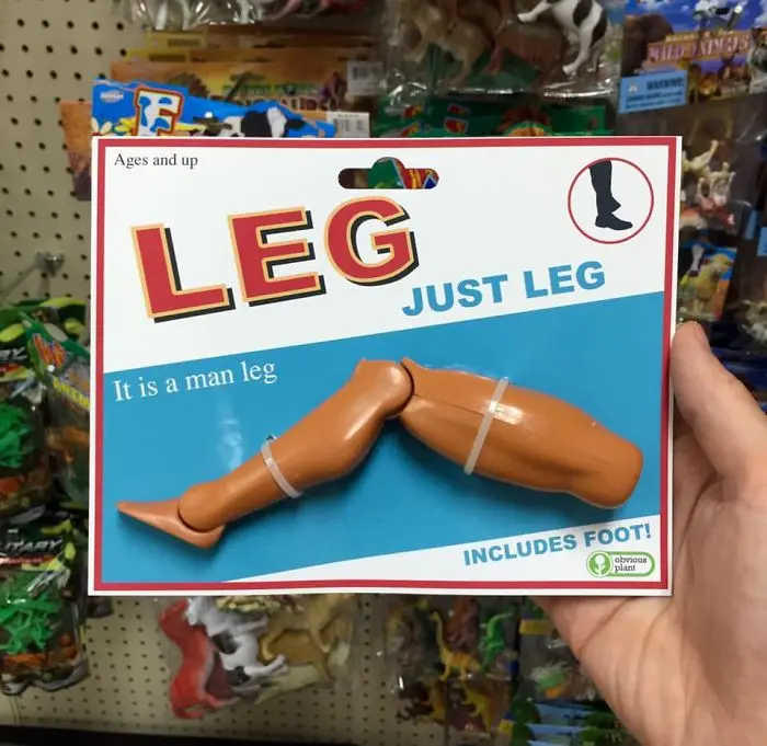 funny fake products obvious plant man leg